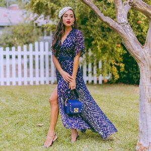 Hutch Gemma Maxi Wrap Dress Navy with‎ Metallic Gold XS